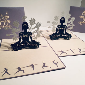 Metallic Silver Grey Buddha Yoga Origami Pop Cards 3D Pop Up Greeting Card Happy Birthday Thank You Handmade Gift Thinking of You Blank Card for Any Occasion Happy Mother's Day Australiana Celebrate the Beauty of Flower
