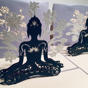 Metallic Silver Grey Buddha Yoga Origami Pop Cards 3D Pop Up Greeting Card Happy Birthday Thank You Handmade Gift Thinking of You Blank Card for Any Occasion Happy Mother's Day Australiana Celebrate the Beauty of Flower