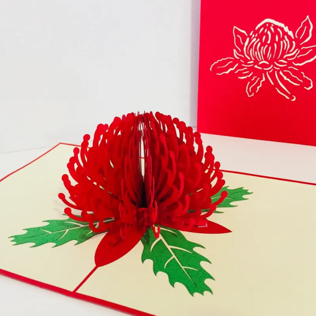 Waratah Australian Native Flower in Red Origami Pop Cards 3D Pop Up Greeting Card Happy Birthday Thank You Handmade Gift Thinking of You Blank Card for Any Occasion Happy Mother's Day Australiana Celebrate the Beauty of Flower