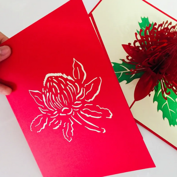 Waratah Australian Native Flower in Red Origami Pop Cards 3D Pop Up Greeting Card Happy Birthday Thank You Handmade Gift Thinking of You Blank Card for Any Occasion Happy Mother's Day Australiana Celebrate the Beauty of Flower