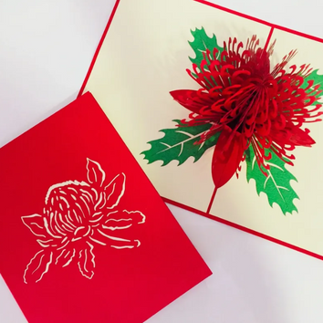 Waratah Australian Native Flower in Red Origami Pop Cards 3D Pop Up Greeting Card Happy Birthday Thank You Handmade Gift Thinking of You Blank Card for Any Occasion Happy Mother's Day Australiana Celebrate the Beauty of Flower