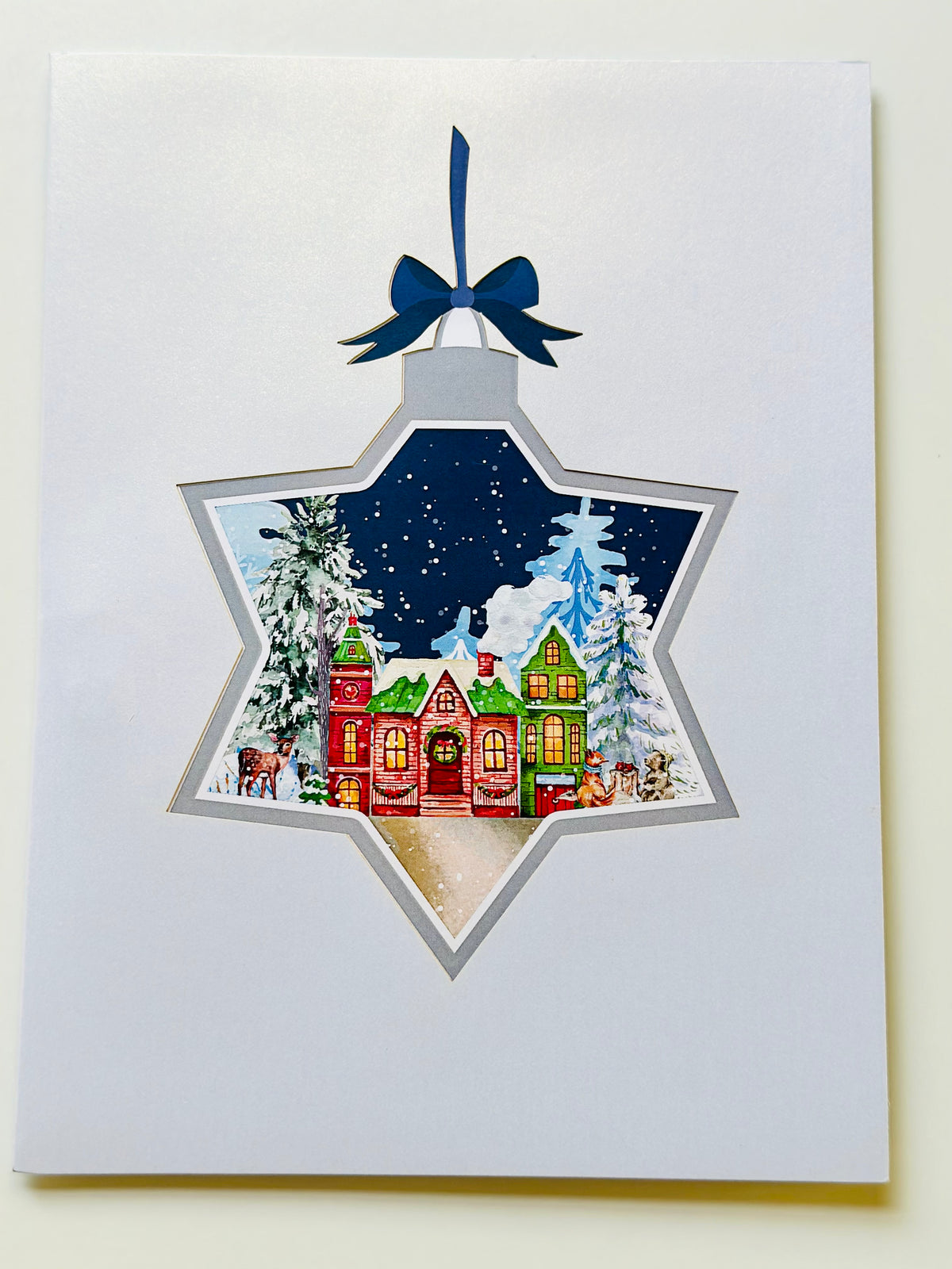 Snowy Village with Flying Santa Sleigh & Reindeers Origami Pop Cards 3D Pop Up Greeting Card Merry Christmas Thank You Handmade Best Wishes Blank Card Gift Happy Holidays Celebrate the Special Day Moment with Family and Friends
