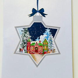 Snowy Village with Flying Santa Sleigh & Reindeers Origami Pop Cards 3D Pop Up Greeting Card Merry Christmas Thank You Handmade Best Wishes Blank Card Gift Happy Holidays Celebrate the Special Day Moment with Family and Friends