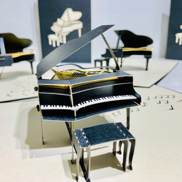 Sophisticated Gold & Black Piano with Bench Origami Pop Cards 3D Pop Up Greeting Card Celebrate Happy Birthday Thank You Handmade Best Wishes Gift Thinking of You Blank Card for Any Occasion Happy Mother's Day Happy Father's Day Australiana Celebration