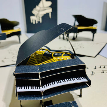 Sophisticated Gold & Black Piano with Bench Origami Pop Cards 3D Pop Up Greeting Card Celebrate Happy Birthday Thank You Handmade Best Wishes Gift Thinking of You Blank Card for Any Occasion Happy Mother's Day Happy Father's Day Australiana Celebration