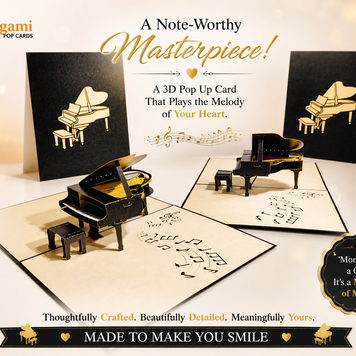Sophisticated Gold & Black Piano with Bench Origami Pop Cards 3D Pop Up Greeting Card Celebrate Happy Birthday Thank You Handmade Best Wishes Gift Thinking of You Blank Card for Any Occasion Happy Mother's Day Happy Father's Day Australiana Celebration