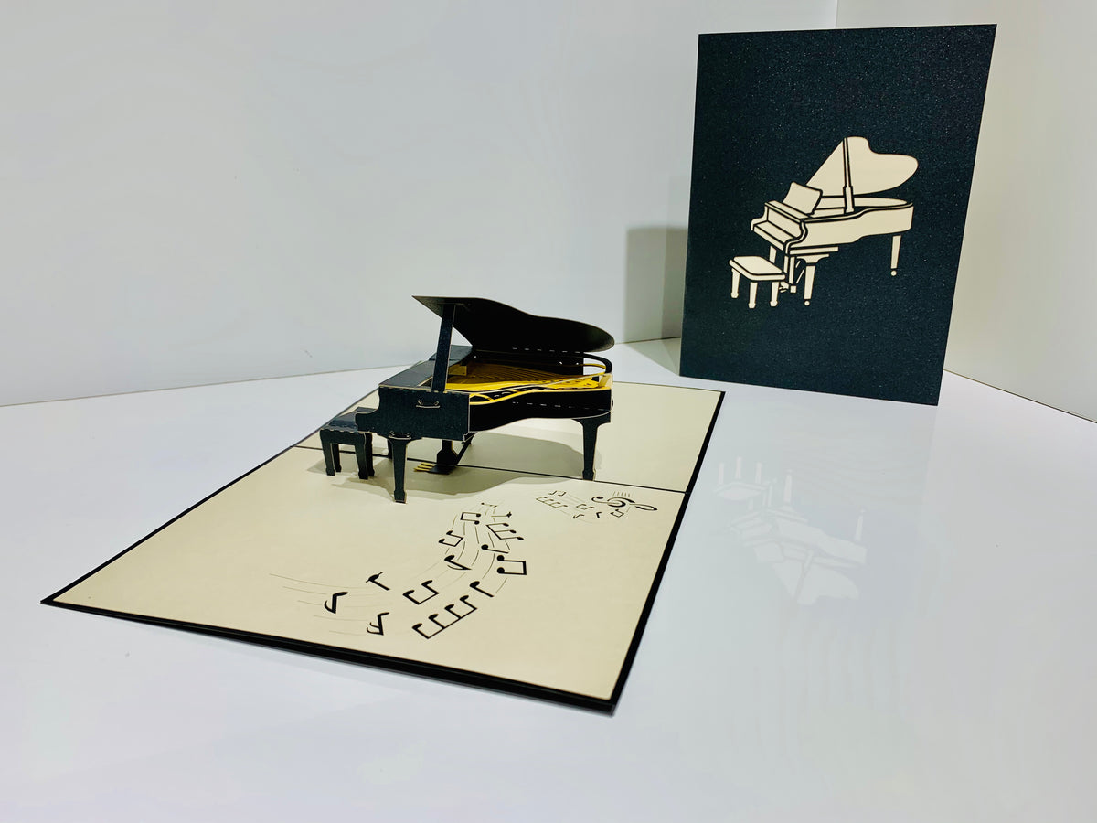 Sophisticated Gold & Black Piano with Bench Origami Pop Cards 3D Pop Up Greeting Card Celebrate Happy Birthday Thank You Handmade Best Wishes Gift Thinking of You Blank Card for Any Occasion Happy Mother's Day Happy Father's Day Australiana Celebration