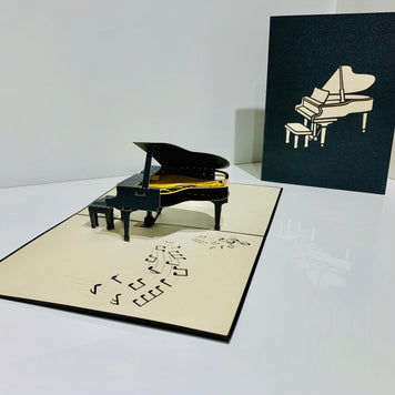 Sophisticated Gold & Black Piano with Bench Origami Pop Cards 3D Pop Up Greeting Card Celebrate Happy Birthday Thank You Handmade Best Wishes Gift Thinking of You Blank Card for Any Occasion Happy Mother's Day Happy Father's Day Australiana Celebration