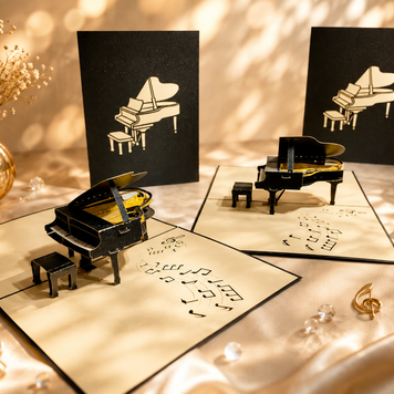 Sophisticated Gold & Black Piano with Bench Origami Pop Cards 3D Pop Up Greeting Card Celebrate Happy Birthday Thank You Handmade Best Wishes Gift Thinking of You Blank Card for Any Occasion Happy Mother's Day Happy Father's Day Australiana Celebration