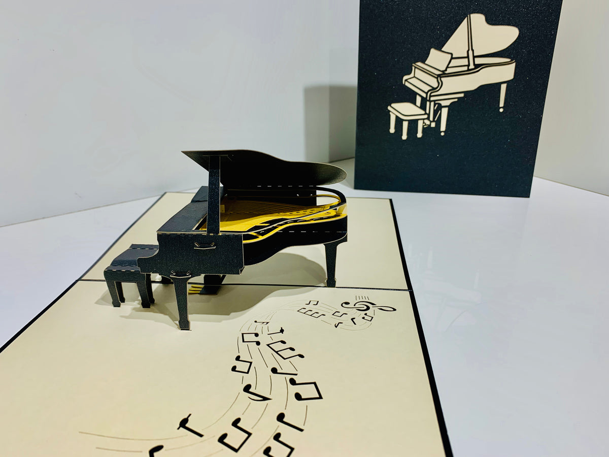 Sophisticated Gold & Black Piano with Bench Origami Pop Cards 3D Pop Up Greeting Card Celebrate Happy Birthday Thank You Handmade Best Wishes Gift Thinking of You Blank Card for Any Occasion Happy Mother's Day Happy Father's Day Australiana Celebration