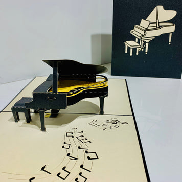 Sophisticated Gold & Black Piano with Bench Origami Pop Cards 3D Pop Up Greeting Card Celebrate Happy Birthday Thank You Handmade Best Wishes Gift Thinking of You Blank Card for Any Occasion Happy Mother's Day Happy Father's Day Australiana Celebration