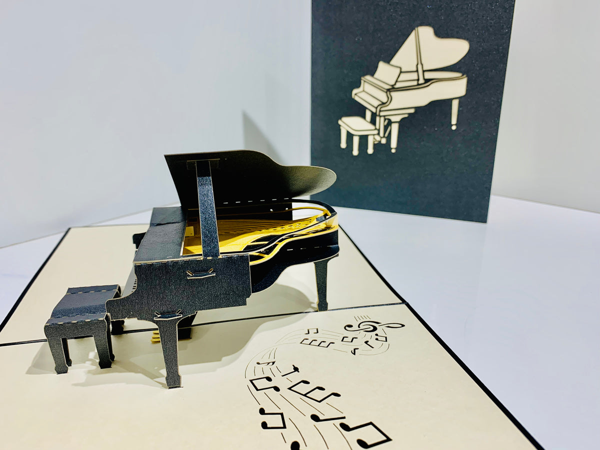 Sophisticated Gold & Black Piano with Bench Origami Pop Cards 3D Pop Up Greeting Card Celebrate Happy Birthday Thank You Handmade Best Wishes Gift Thinking of You Blank Card for Any Occasion Happy Mother's Day Happy Father's Day Australiana Celebration