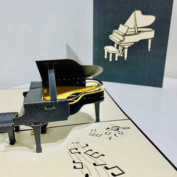 Sophisticated Gold & Black Piano with Bench Origami Pop Cards 3D Pop Up Greeting Card Celebrate Happy Birthday Thank You Handmade Best Wishes Gift Thinking of You Blank Card for Any Occasion Happy Mother's Day Happy Father's Day Australiana Celebration