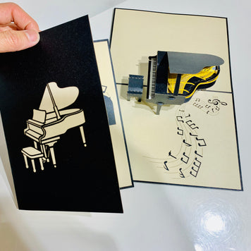 Sophisticated Gold & Black Piano with Bench Origami Pop Cards 3D Pop Up Greeting Card Celebrate Happy Birthday Thank You Handmade Best Wishes Gift Thinking of You Blank Card for Any Occasion Happy Mother's Day Happy Father's Day Australiana Celebration