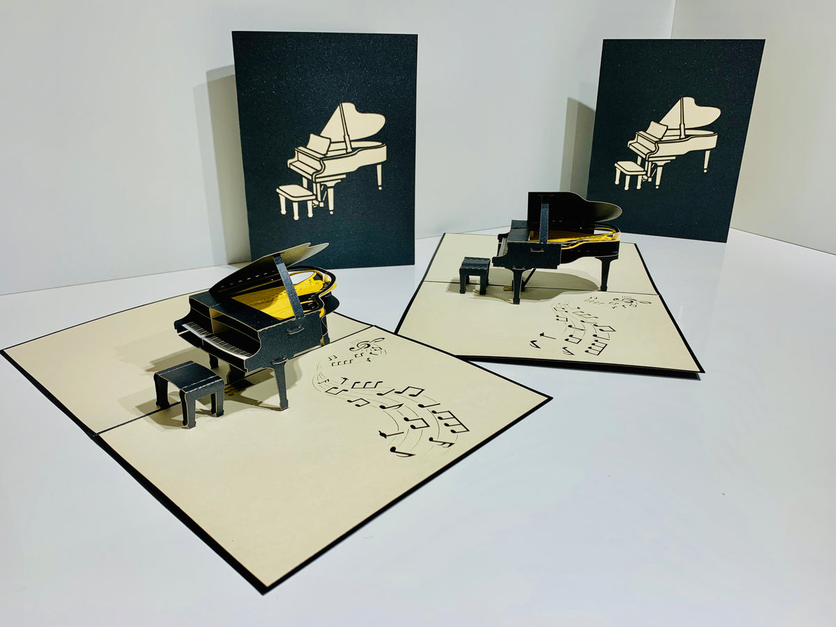 Sophisticated Gold & Black Piano with Bench Origami Pop Cards 3D Pop Up Greeting Card Celebrate Happy Birthday Thank You Handmade Best Wishes Gift Thinking of You Blank Card for Any Occasion Happy Mother's Day Happy Father's Day Australiana Celebration