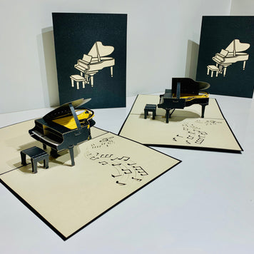 Sophisticated Gold & Black Piano with Bench Origami Pop Cards 3D Pop Up Greeting Card Celebrate Happy Birthday Thank You Handmade Best Wishes Gift Thinking of You Blank Card for Any Occasion Happy Mother's Day Happy Father's Day Australiana Celebration