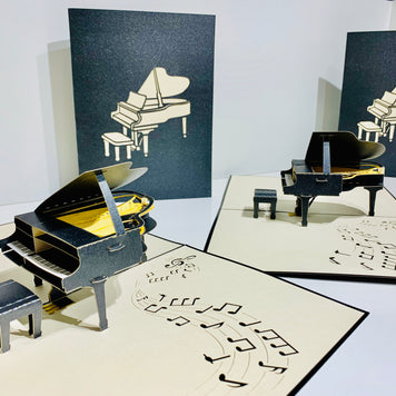 Sophisticated Gold & Black Piano with Bench Origami Pop Cards 3D Pop Up Greeting Card Celebrate Happy Birthday Thank You Handmade Best Wishes Gift Thinking of You Blank Card for Any Occasion Happy Mother's Day Happy Father's Day Australiana Celebration