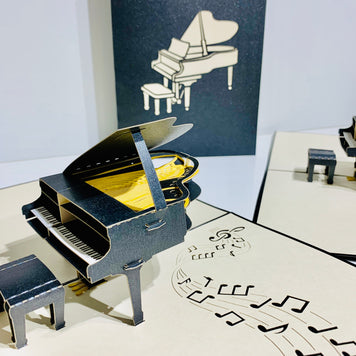 Sophisticated Gold & Black Piano with Bench Origami Pop Cards 3D Pop Up Greeting Card Celebrate Happy Birthday Thank You Handmade Best Wishes Gift Thinking of You Blank Card for Any Occasion Happy Mother's Day Happy Father's Day Australiana Celebration