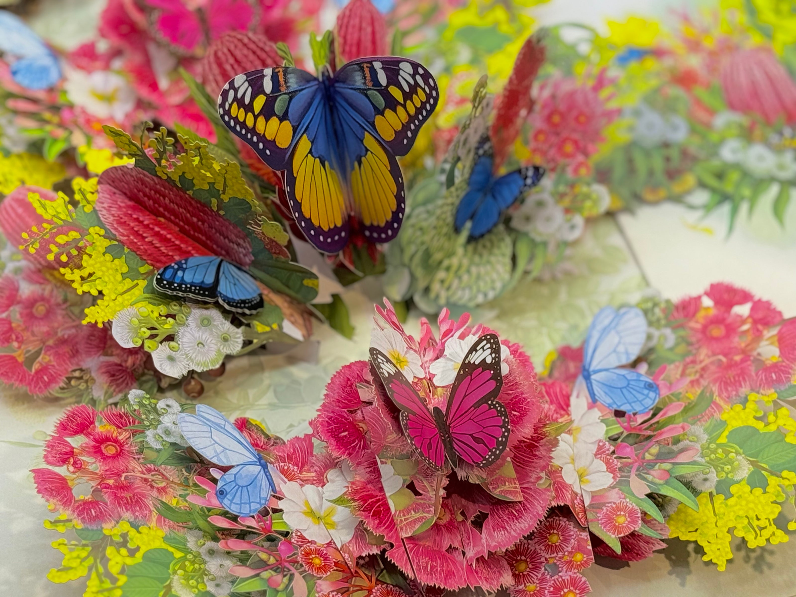 Spring Australian Native Garden with Butterflies Origami Pop Cards 3D Pop Up Greeting Card Happy Birthday Thank You Handmade Gift Thinking of You Blank Card for Any Occasion Happy Mother's Day Happy Father's Australiana Celebrate the Beauty of Flower