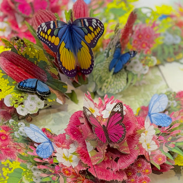 Spring Australian Native Garden with Butterflies Origami Pop Cards 3D Pop Up Greeting Card Happy Birthday Thank You Handmade Gift Thinking of You Blank Card for Any Occasion Happy Mother's Day Happy Father's Australiana Celebrate the Beauty of Flower