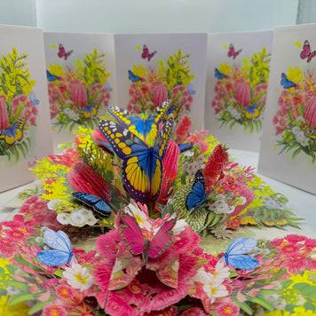 Spring Australian Native Garden with Butterflies Origami Pop Cards 3D Pop Up Greeting Card Happy Birthday Thank You Handmade Gift Thinking of You Blank Card for Any Occasion Happy Mother's Day Happy Father's Australiana Celebrate the Beauty of Flower