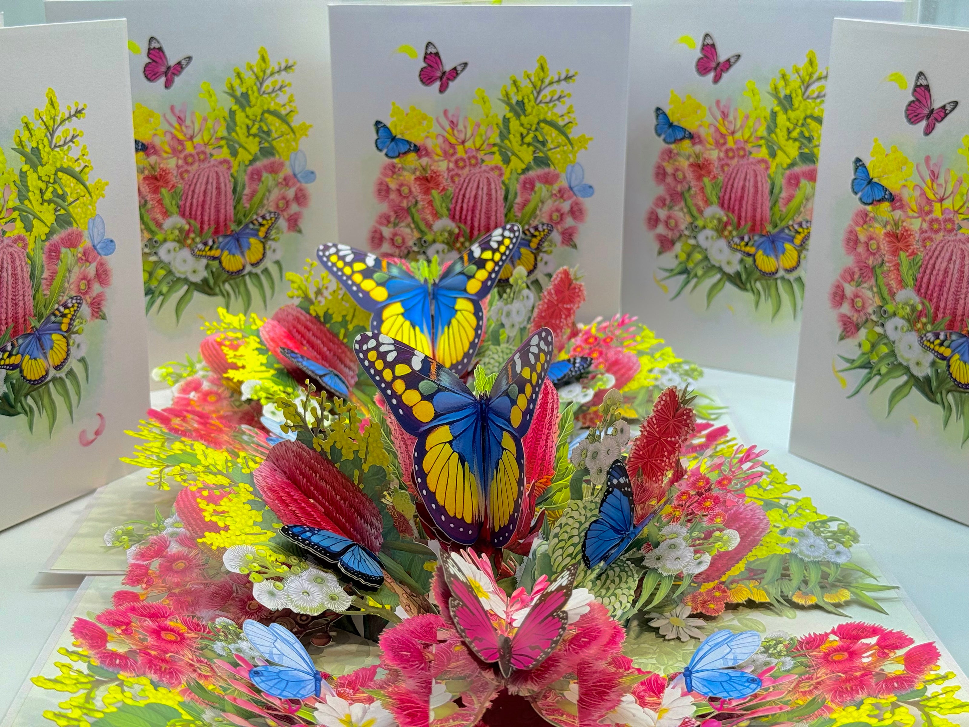 Spring Australian Native Garden with Butterflies Origami Pop Cards 3D Pop Up Greeting Card Happy Birthday Thank You Handmade Gift Thinking of You Blank Card for Any Occasion Happy Mother's Day Happy Father's Australiana Celebrate the Beauty of Flower