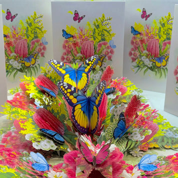 Spring Australian Native Garden with Butterflies Origami Pop Cards 3D Pop Up Greeting Card Happy Birthday Thank You Handmade Gift Thinking of You Blank Card for Any Occasion Happy Mother's Day Happy Father's Australiana Celebrate the Beauty of Flower
