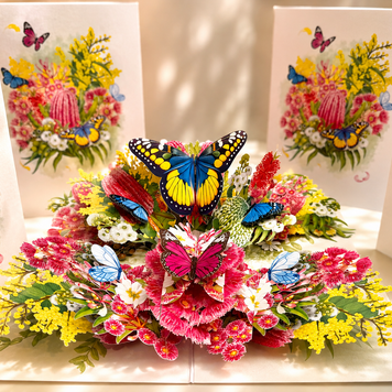 Spring Australian Native Garden with Butterflies Origami Pop Cards 3D Pop Up Greeting Card Happy Birthday Thank You Handmade Gift Thinking of You Blank Card for Any Occasion Happy Mother's Day Happy Father's Australiana Celebrate the Beauty of Flower
