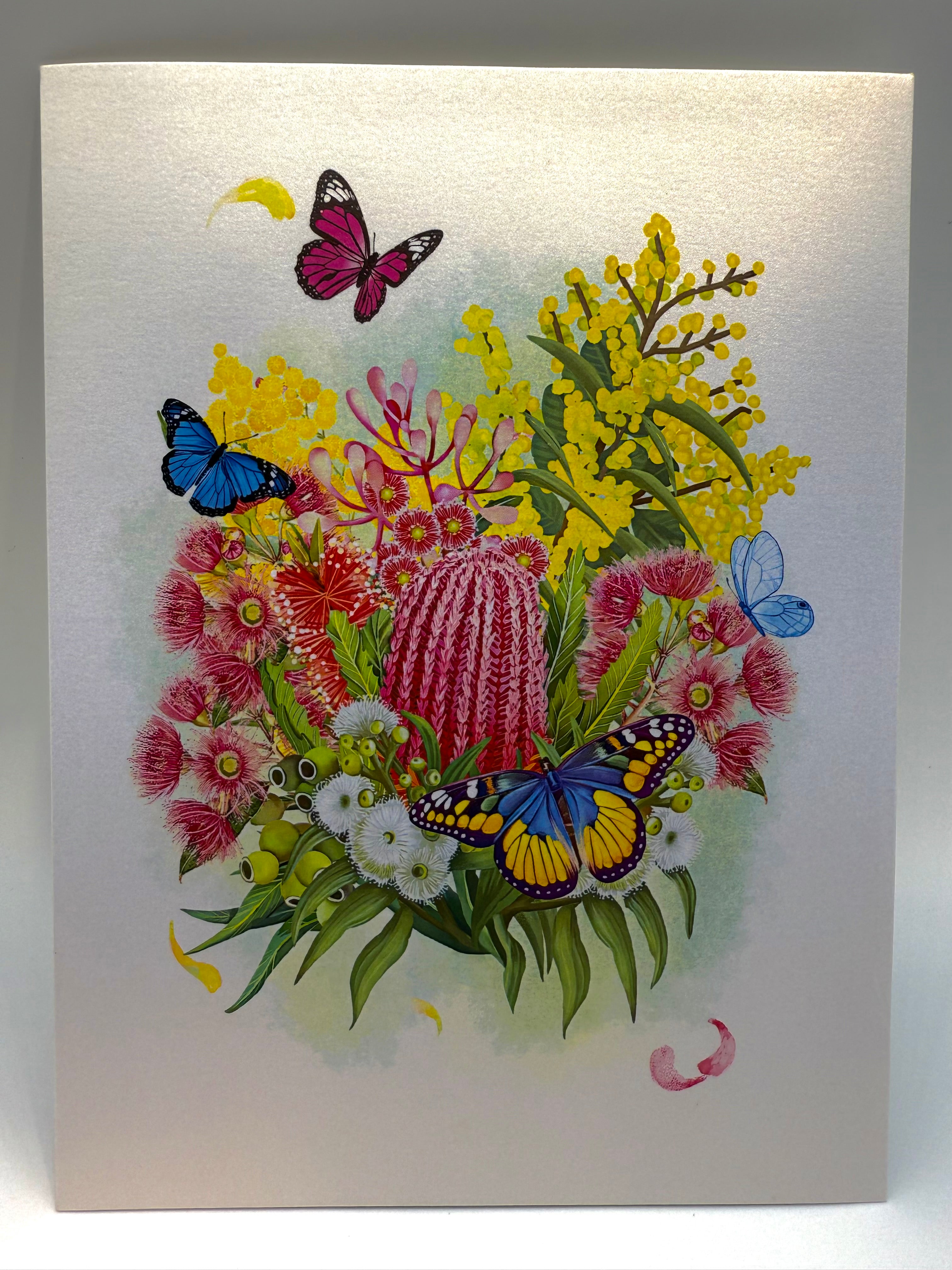 Spring Australian Native Garden with Butterflies Origami Pop Cards 3D Pop Up Greeting Card Happy Birthday Thank You Handmade Gift Thinking of You Blank Card for Any Occasion Happy Mother's Day Happy Father's Australiana Celebrate the Beauty of Flower