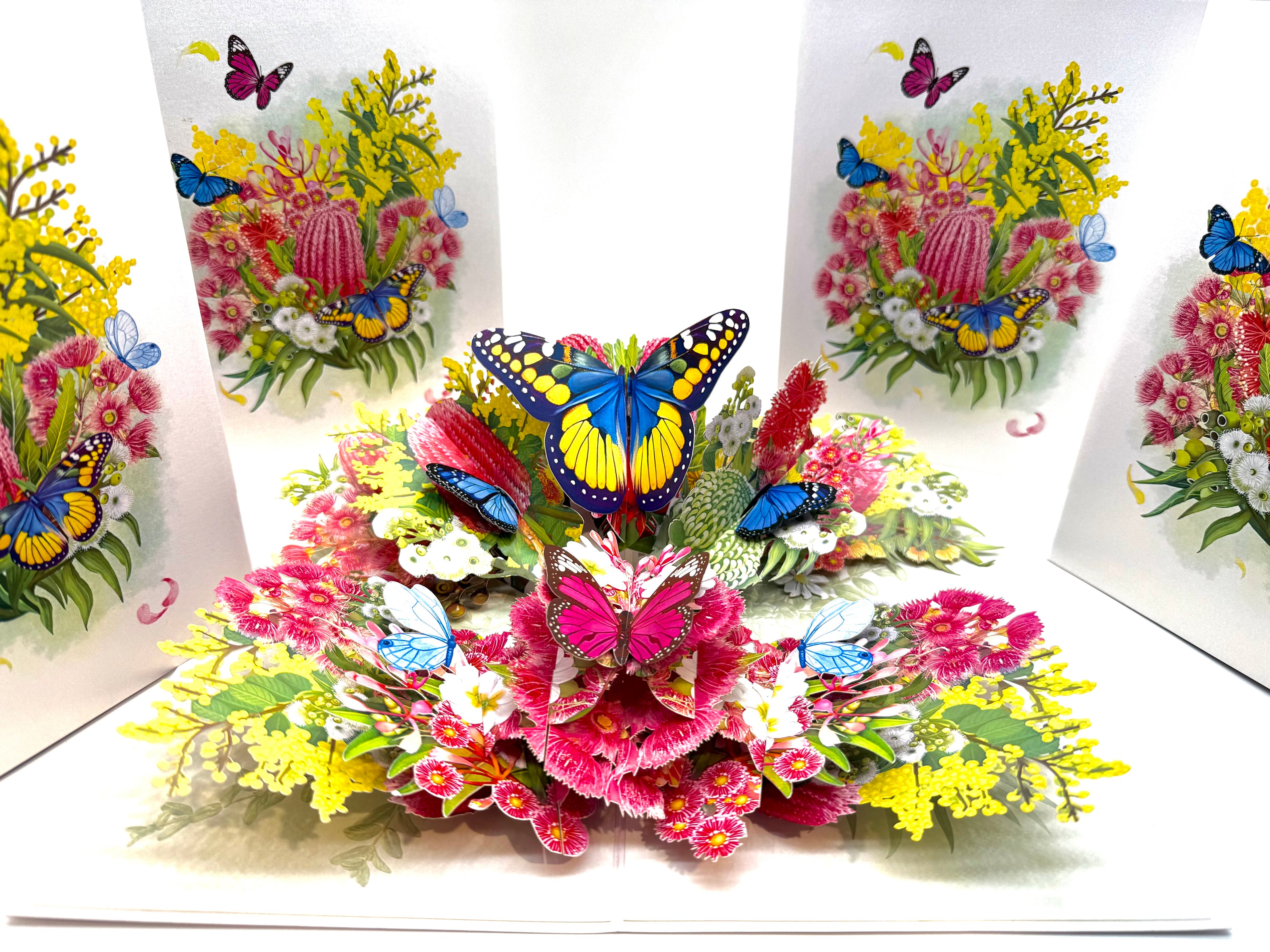 Spring Australian Native Garden with Butterflies Origami Pop Cards 3D Pop Up Greeting Card Happy Birthday Thank You Handmade Gift Thinking of You Blank Card for Any Occasion Happy Mother's Day Happy Father's Australiana Celebrate the Beauty of Flower