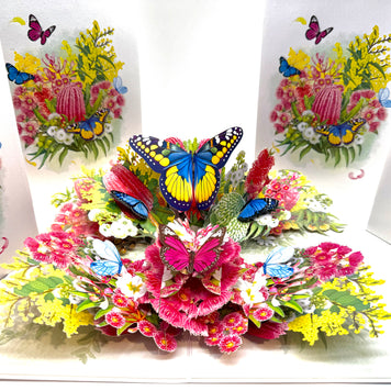 Spring Australian Native Garden with Butterflies Origami Pop Cards 3D Pop Up Greeting Card Happy Birthday Thank You Handmade Gift Thinking of You Blank Card for Any Occasion Happy Mother's Day Happy Father's Australiana Celebrate the Beauty of Flower