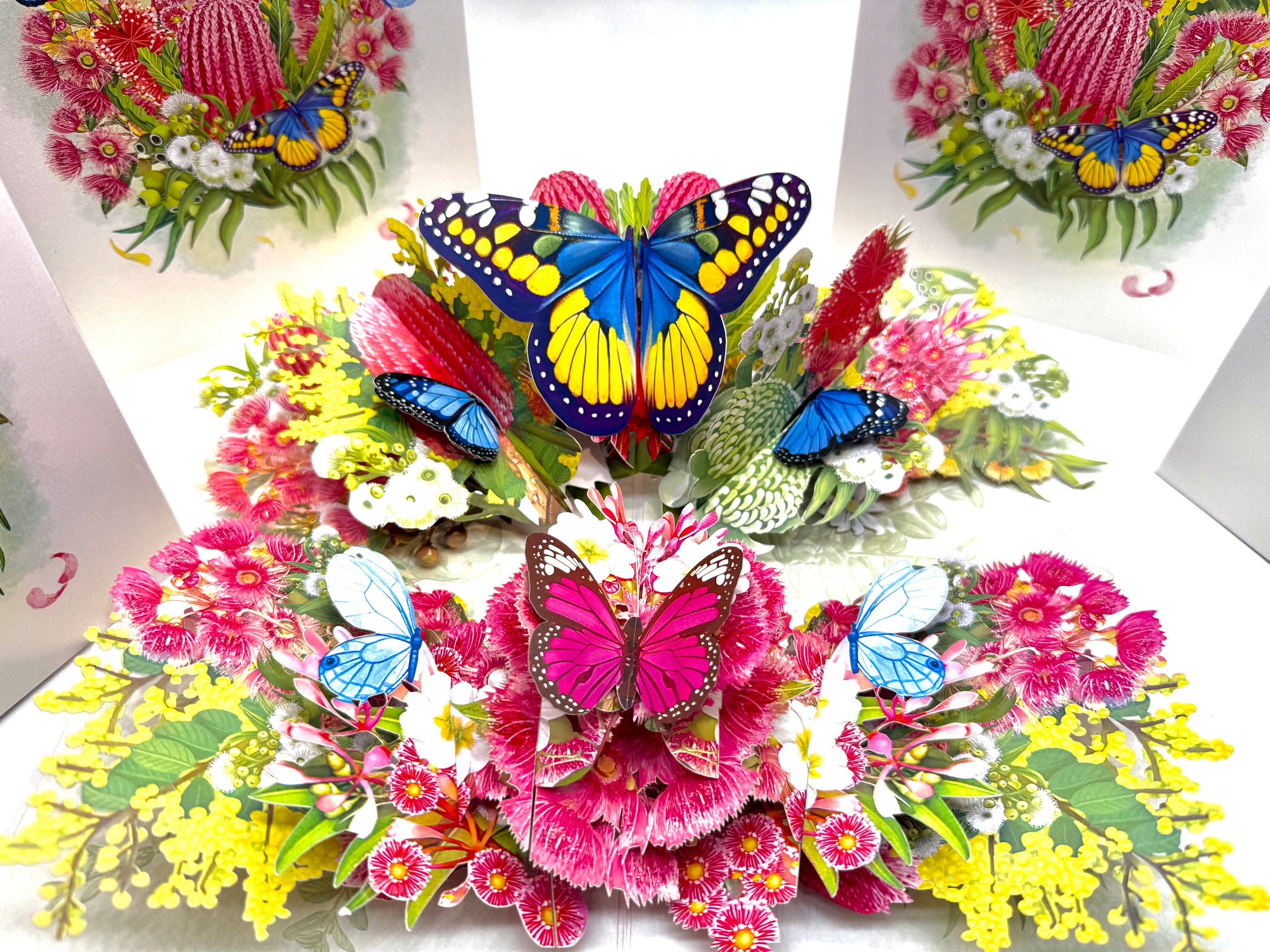 Spring Australian Native Garden with Butterflies Origami Pop Cards 3D Pop Up Greeting Card Happy Birthday Thank You Handmade Gift Thinking of You Blank Card for Any Occasion Happy Mother's Day Happy Father's Australiana Celebrate the Beauty of Flower