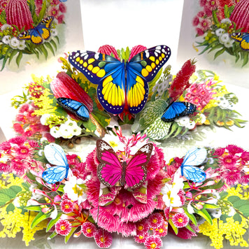 Spring Australian Native Garden with Butterflies Origami Pop Cards 3D Pop Up Greeting Card Happy Birthday Thank You Handmade Gift Thinking of You Blank Card for Any Occasion Happy Mother's Day Happy Father's Australiana Celebrate the Beauty of Flower