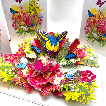 Spring Australian Native Garden with Butterflies Origami Pop Cards 3D Pop Up Greeting Card Happy Birthday Thank You Handmade Gift Thinking of You Blank Card for Any Occasion Happy Mother's Day Happy Father's Australiana Celebrate the Beauty of Flower