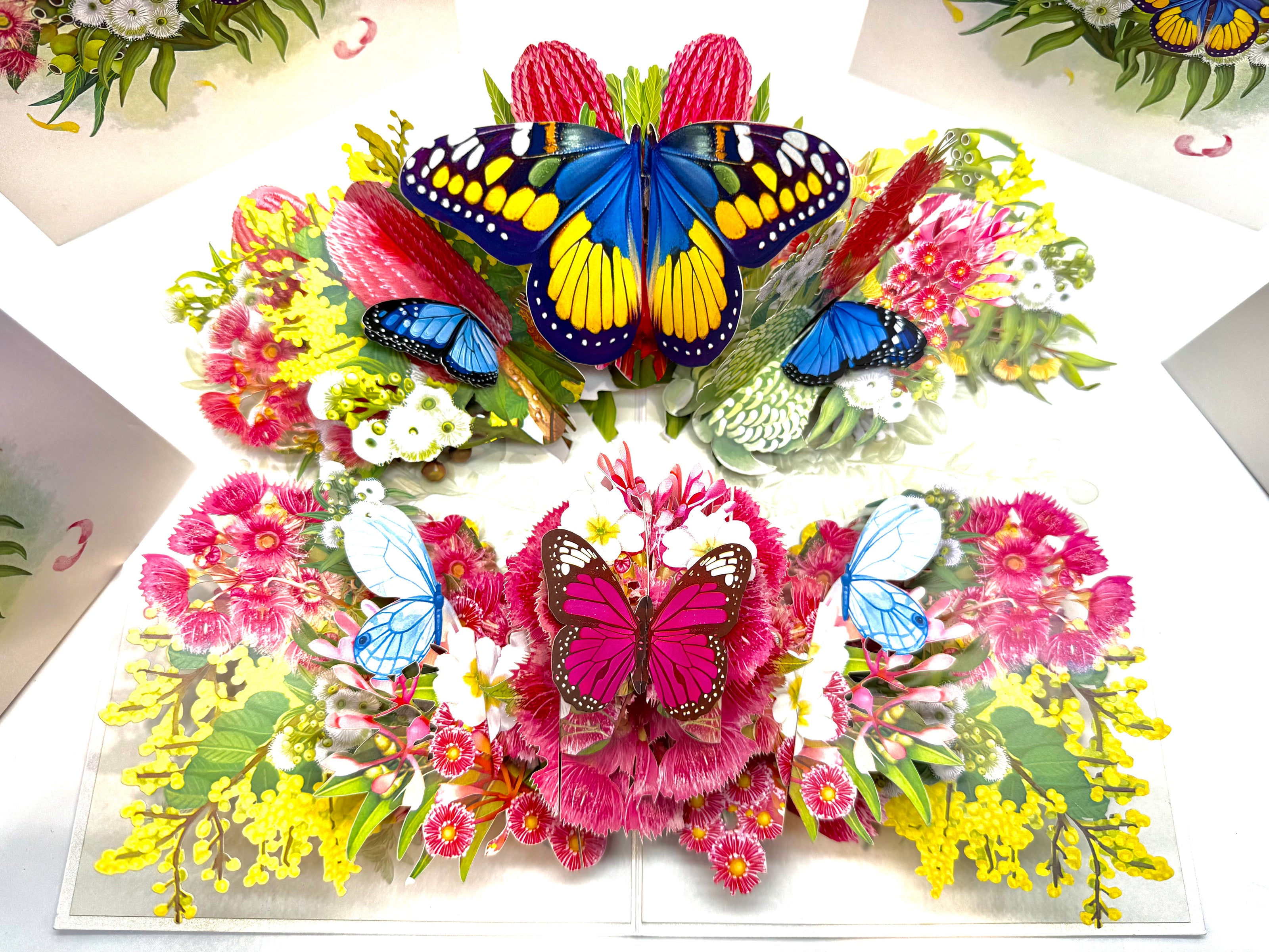 Spring Australian Native Garden with Butterflies Origami Pop Cards 3D Pop Up Greeting Card Happy Birthday Thank You Handmade Gift Thinking of You Blank Card for Any Occasion Happy Mother's Day Happy Father's Australiana Celebrate the Beauty of Flower