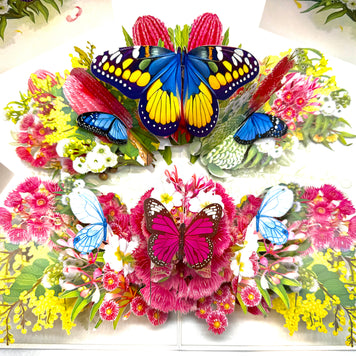 Spring Australian Native Garden with Butterflies Origami Pop Cards 3D Pop Up Greeting Card Happy Birthday Thank You Handmade Gift Thinking of You Blank Card for Any Occasion Happy Mother's Day Happy Father's Australiana Celebrate the Beauty of Flower