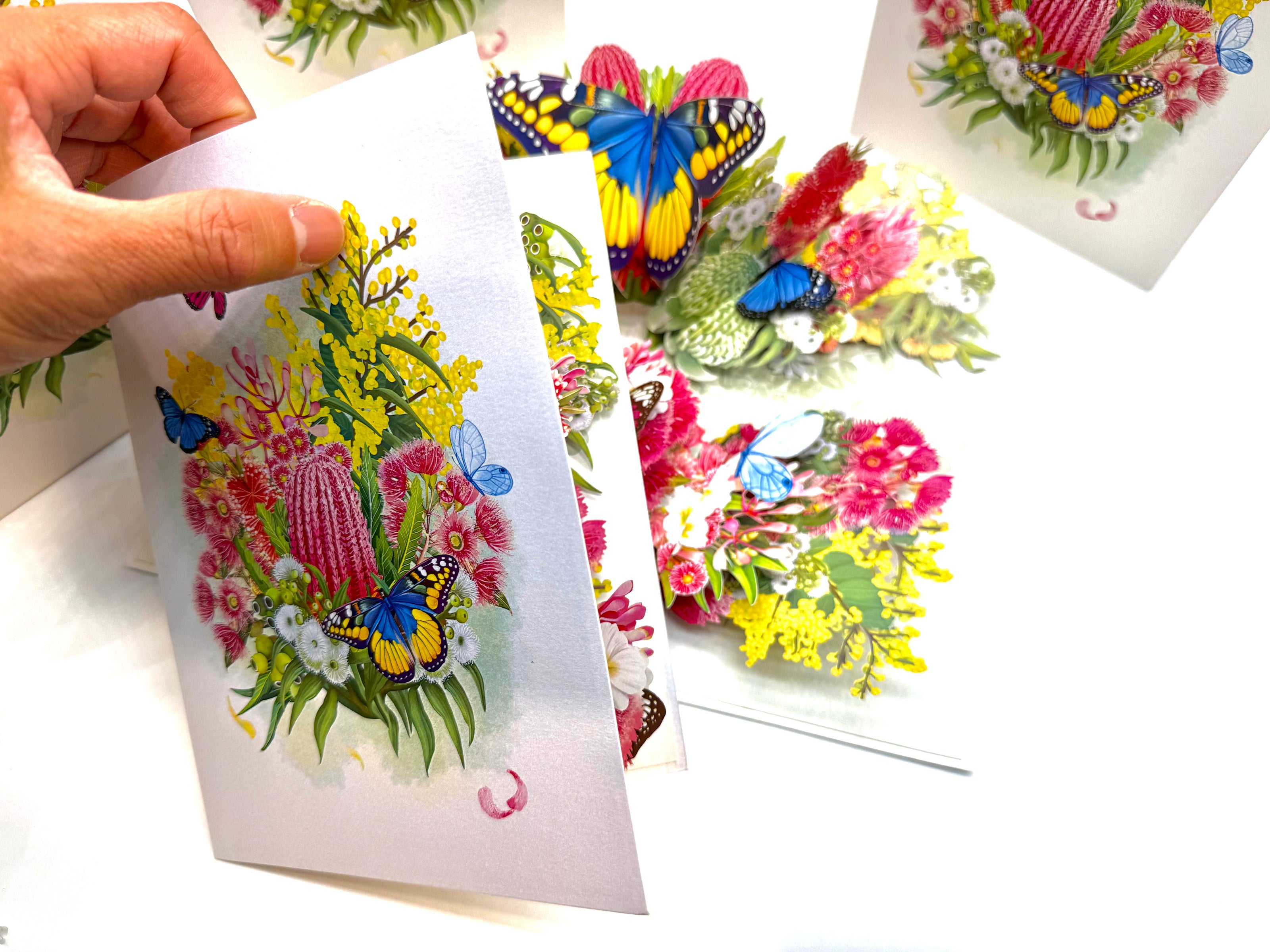 Spring Australian Native Garden with Butterflies Origami Pop Cards 3D Pop Up Greeting Card Happy Birthday Thank You Handmade Gift Thinking of You Blank Card for Any Occasion Happy Mother's Day Happy Father's Australiana Celebrate the Beauty of Flower