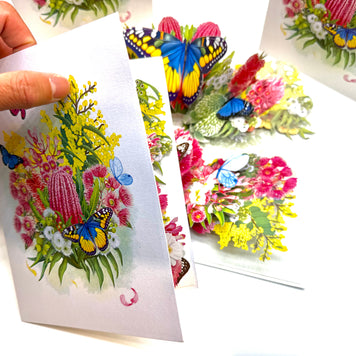Spring Australian Native Garden with Butterflies Origami Pop Cards 3D Pop Up Greeting Card Happy Birthday Thank You Handmade Gift Thinking of You Blank Card for Any Occasion Happy Mother's Day Happy Father's Australiana Celebrate the Beauty of Flower