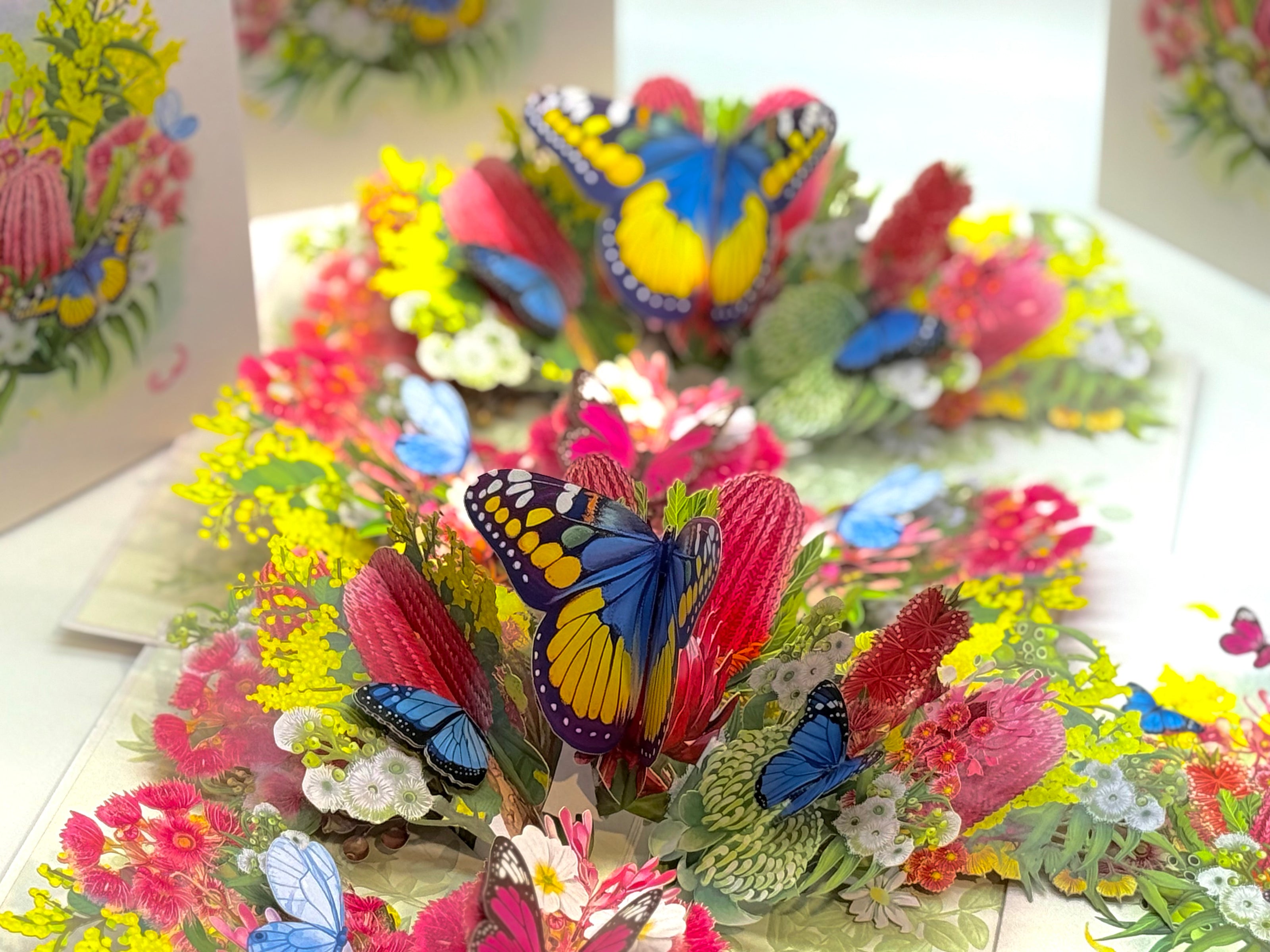 Spring Australian Native Garden with Butterflies Origami Pop Cards 3D Pop Up Greeting Card Happy Birthday Thank You Handmade Gift Thinking of You Blank Card for Any Occasion Happy Mother's Day Happy Father's Australiana Celebrate the Beauty of Flower