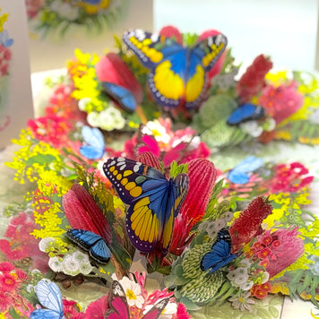 Spring Australian Native Garden with Butterflies Origami Pop Cards 3D Pop Up Greeting Card Happy Birthday Thank You Handmade Gift Thinking of You Blank Card for Any Occasion Happy Mother's Day Happy Father's Australiana Celebrate the Beauty of Flower