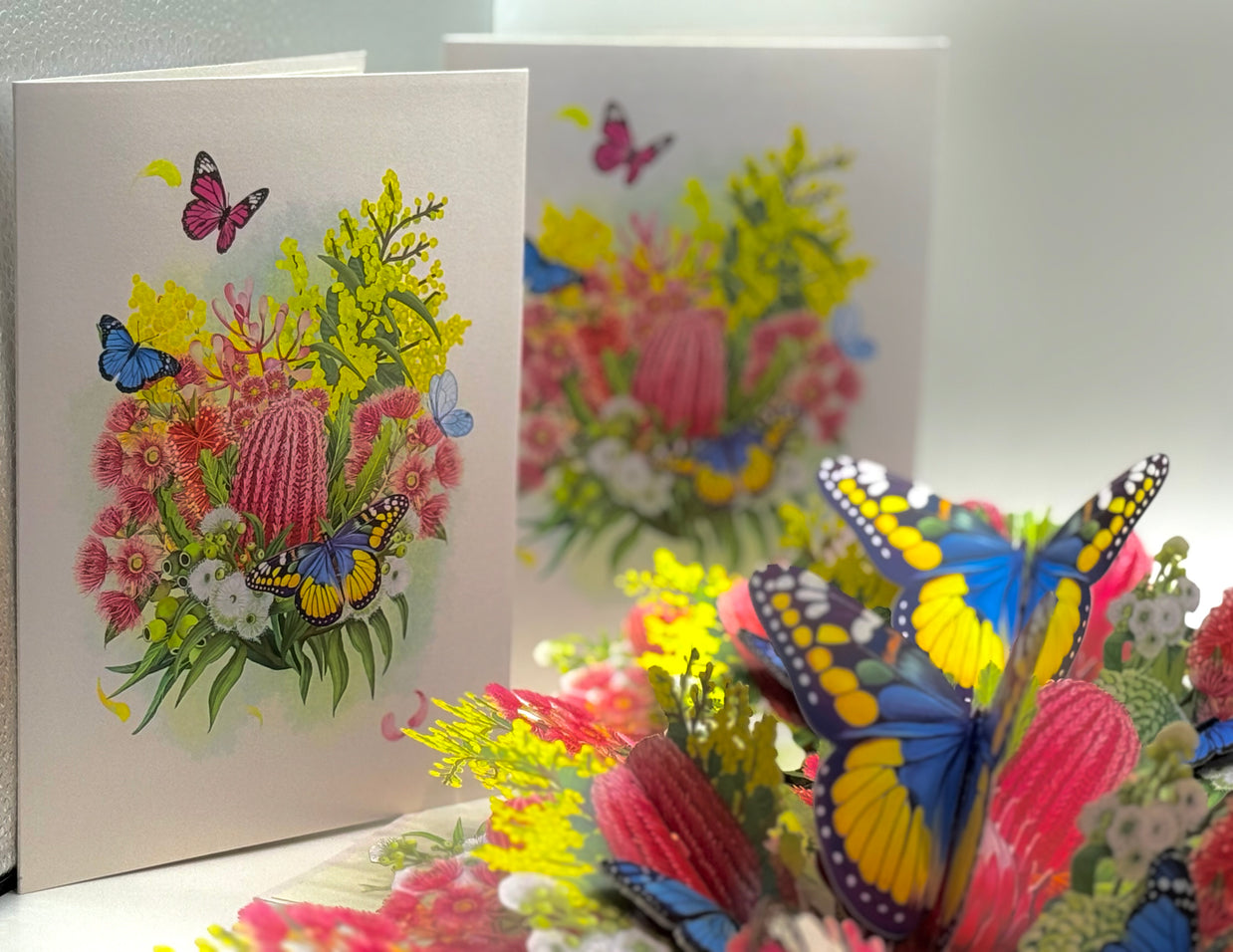Spring Australian Native Garden with Butterflies Origami Pop Cards 3D Pop Up Greeting Card Happy Birthday Thank You Handmade Gift Thinking of You Blank Card for Any Occasion Happy Mother's Day Happy Father's Australiana Celebrate the Beauty of Flower