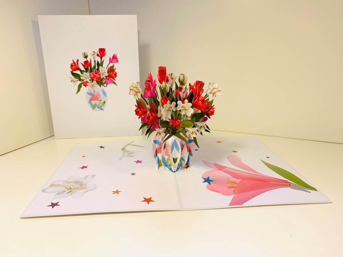 Spring Colourful Lily Flowers in a Vase Origami Pop Cards 3D Pop Up Greeting Card Happy Birthday Thank You Handmade Gift Thinking of You Blank Card for Any Occasion Happy Mother's Day Happy Father's Australiana Celebrate the Beauty of Flower