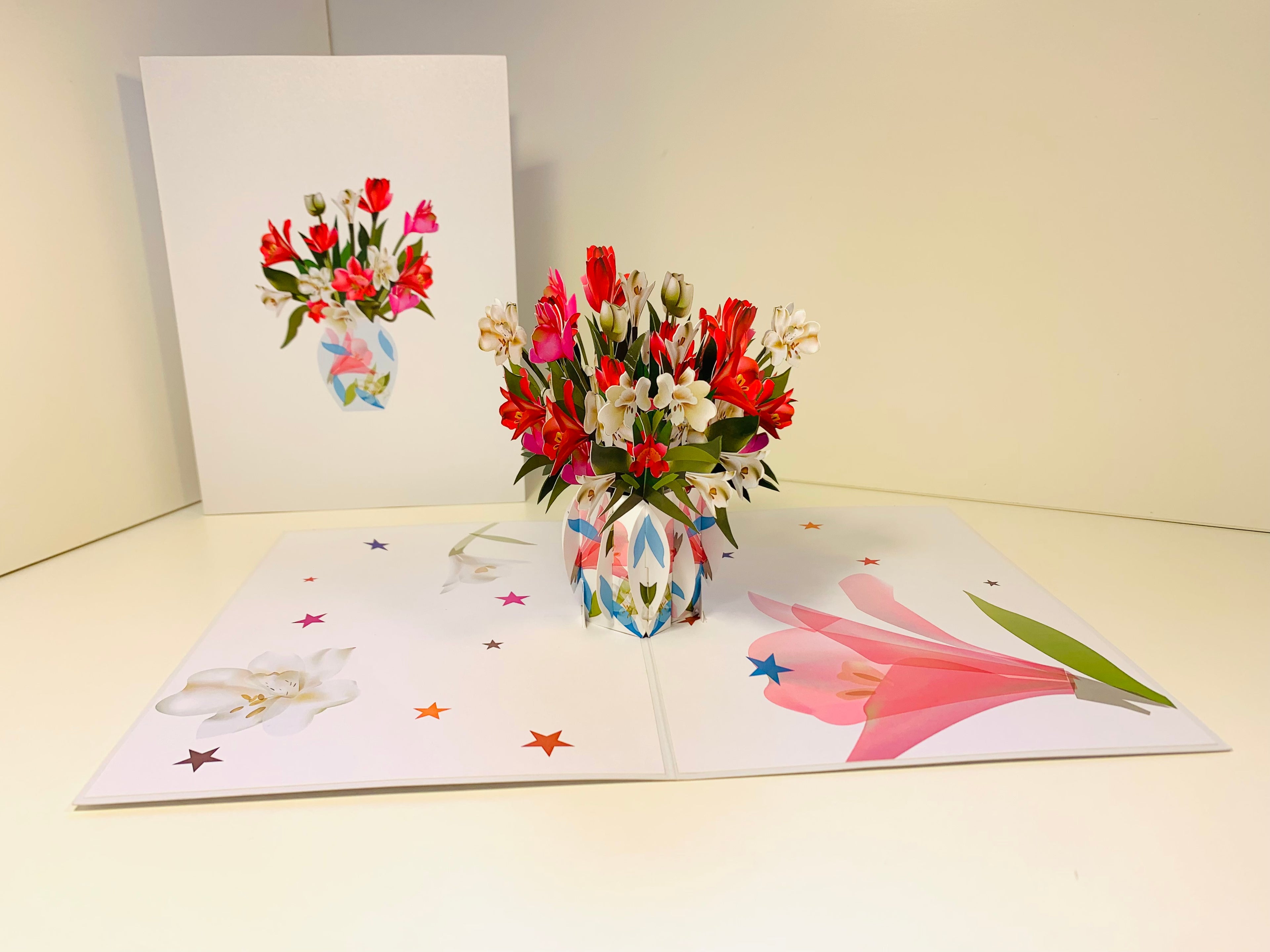 Spring Colourful Lily Flowers in a Vase Origami Pop Cards 3D Pop Up Greeting Card Happy Birthday Thank You Handmade Gift Thinking of You Blank Card for Any Occasion Happy Mother's Day Happy Father's Australiana Celebrate the Beauty of Flower
