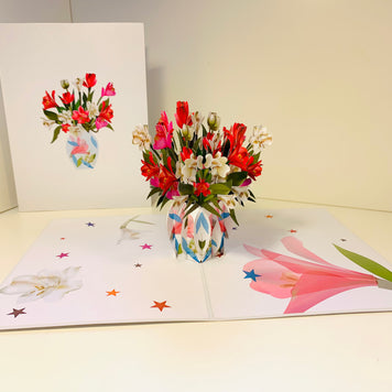 Spring Colourful Lily Flowers in a Vase Origami Pop Cards 3D Pop Up Greeting Card Happy Birthday Thank You Handmade Gift Thinking of You Blank Card for Any Occasion Happy Mother's Day Happy Father's Australiana Celebrate the Beauty of Flower
