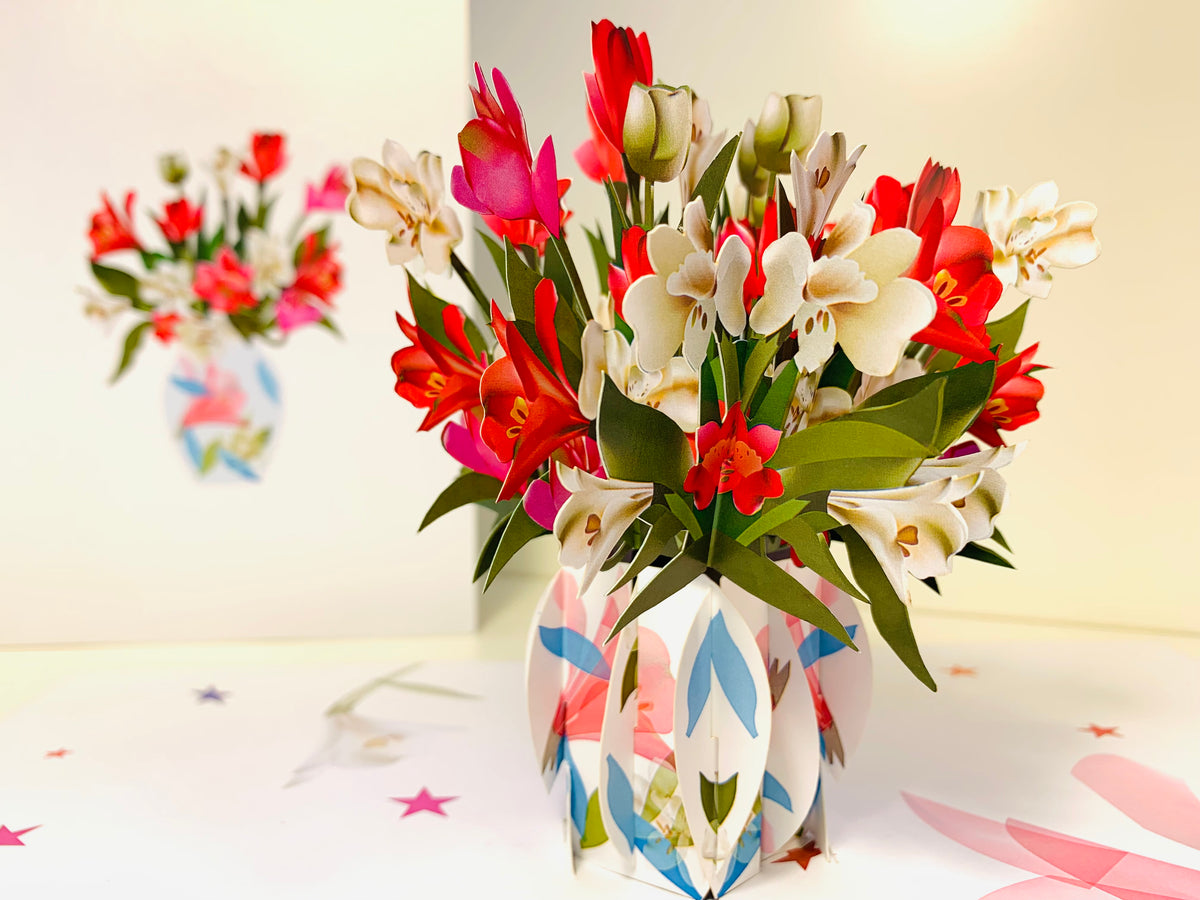 Spring Colourful Lily Flowers in a Vase Origami Pop Cards 3D Pop Up Greeting Card Happy Birthday Thank You Handmade Gift Thinking of You Blank Card for Any Occasion Happy Mother's Day Happy Father's Australiana Celebrate the Beauty of Flower