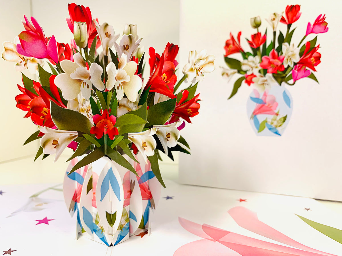 Spring Colourful Lily Flowers in a Vase Origami Pop Cards 3D Pop Up Greeting Card Happy Birthday Thank You Handmade Gift Thinking of You Blank Card for Any Occasion Happy Mother's Day Happy Father's Australiana Celebrate the Beauty of Flower