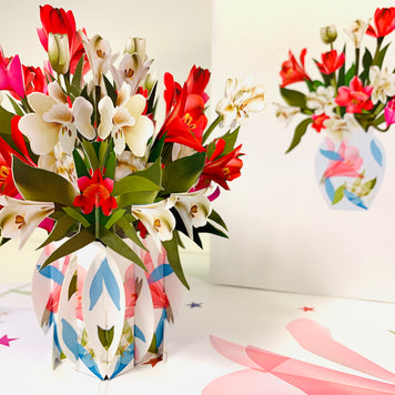 Spring Colourful Lily Flowers in a Vase Origami Pop Cards 3D Pop Up Greeting Card Happy Birthday Thank You Handmade Gift Thinking of You Blank Card for Any Occasion Happy Mother's Day Happy Father's Australiana Celebrate the Beauty of Flower