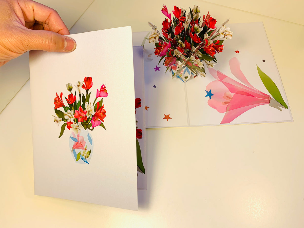 Spring Colourful Lily Flowers in a Vase Origami Pop Cards 3D Pop Up Greeting Card Happy Birthday Thank You Handmade Gift Thinking of You Blank Card for Any Occasion Happy Mother's Day Happy Father's Australiana Celebrate the Beauty of Flower
