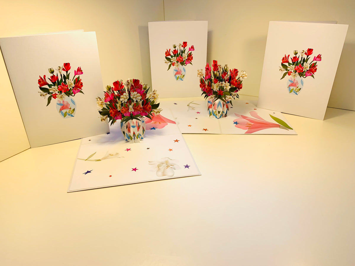 Spring Colourful Lily Flowers in a Vase Origami Pop Cards 3D Pop Up Greeting Card Happy Birthday Thank You Handmade Gift Thinking of You Blank Card for Any Occasion Happy Mother's Day Happy Father's Australiana Celebrate the Beauty of Flower