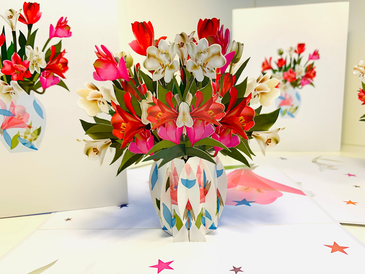 Spring Colourful Lily Flowers in a Vase Origami Pop Cards 3D Pop Up Greeting Card Happy Birthday Thank You Handmade Gift Thinking of You Blank Card for Any Occasion Happy Mother's Day Happy Father's Australiana Celebrate the Beauty of Flower